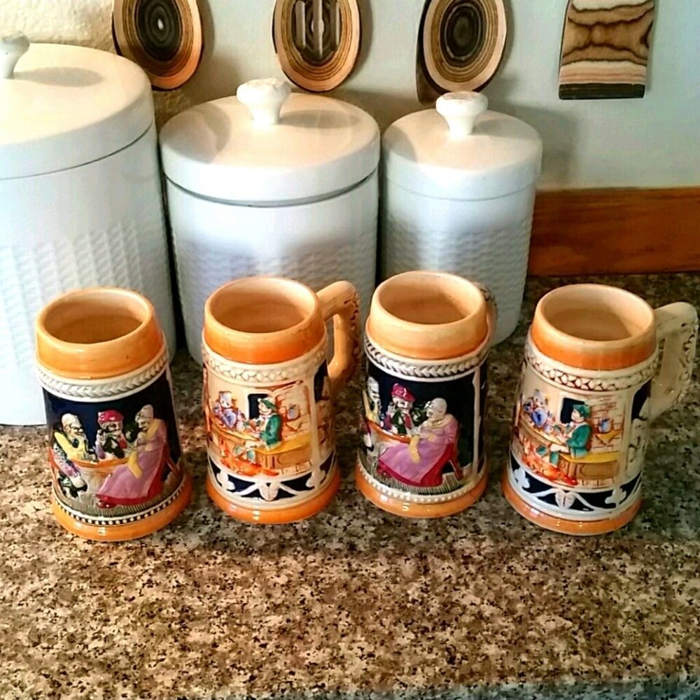 Set of 4 Large Coffee Mugs or Beer Steins